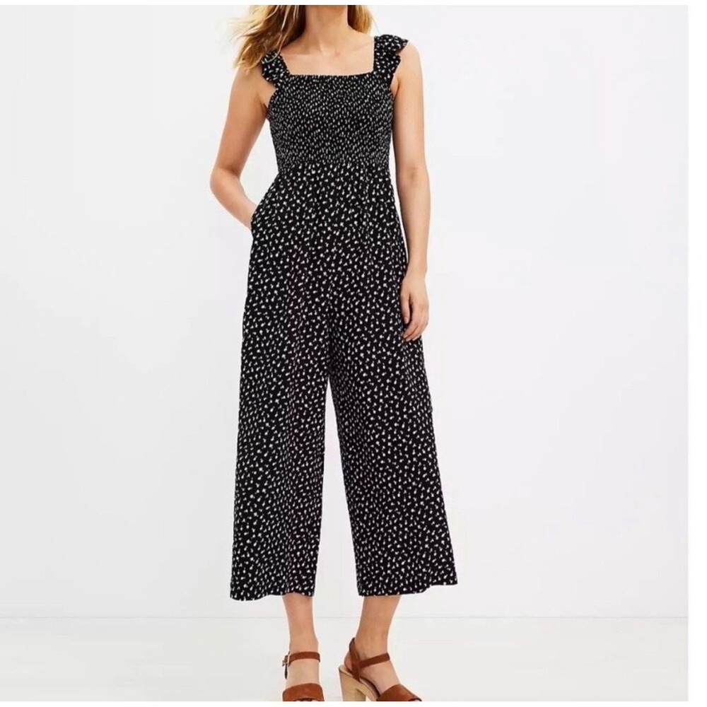 Loft Women's Ruffle Sleeve Smocked Jumper Crop Wide Leg women's Size Large NWT